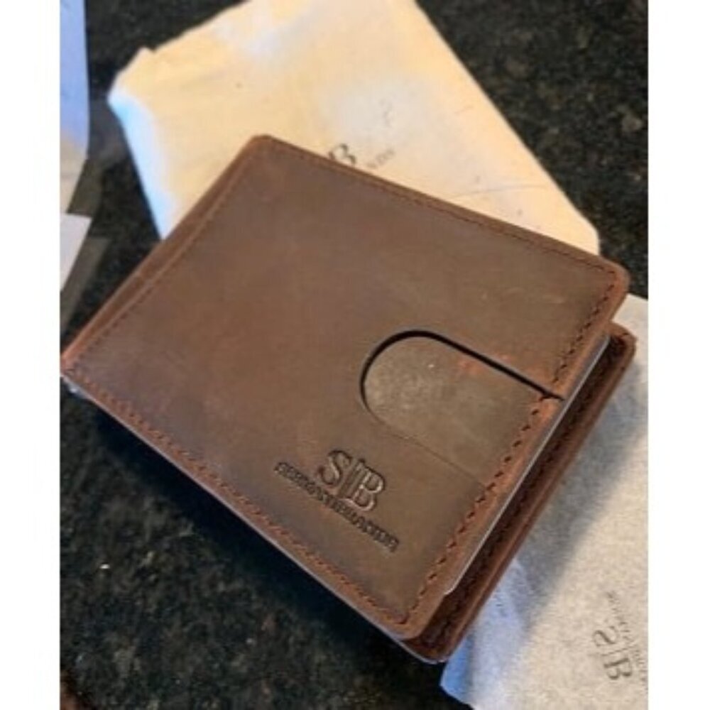New RFID Blocking Slim Bifold Genuine Leather Minimalist Front Pocket